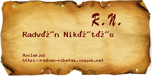 Radván Nikétás névjegykártya